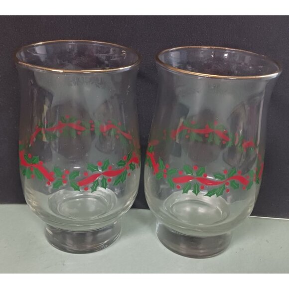 2 Libbey Vintage 12oz Arby's Holly Berry Gold Rim Glasses Tumbler - Picture 1 of 4